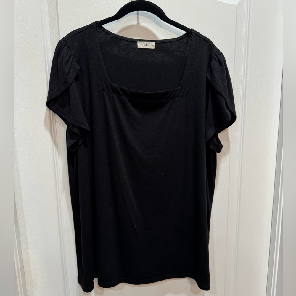 Siddhe Black Square Neck Tulip Sleeve Top Size 2XL NWOT